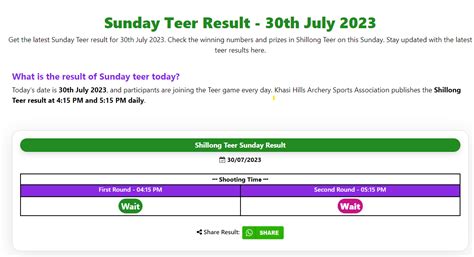 Sunday Teer Previous Results.